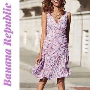 BANANA REPUBLIC Sleeveless Faux Wrap Ruched Pleated Dress, Size 4